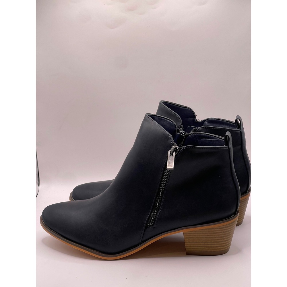 Journee Collection Rebel Navy Blue Ankle Boots Block Heel Side Zip Womens 12 - Picture 6 of 7